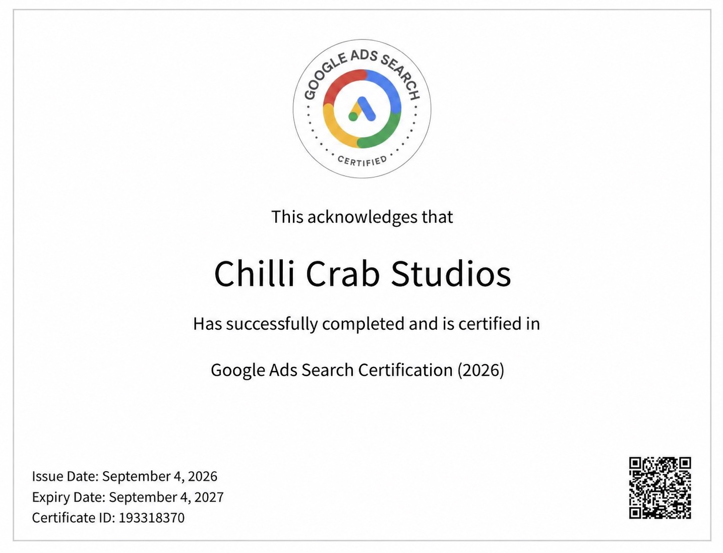 Google Ads Search Certificate